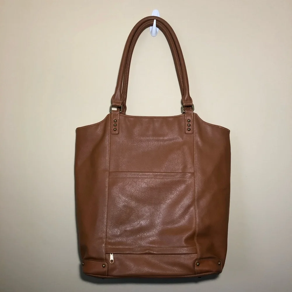 solo Brown Leather-Look Laptop Tote Bag